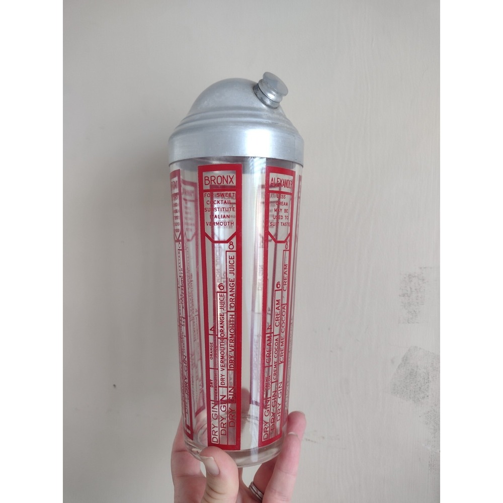 Vtg 50s 60s MCM Cocktail Shaker Red Large Recipe Bar Liquor Bronx Manhattan